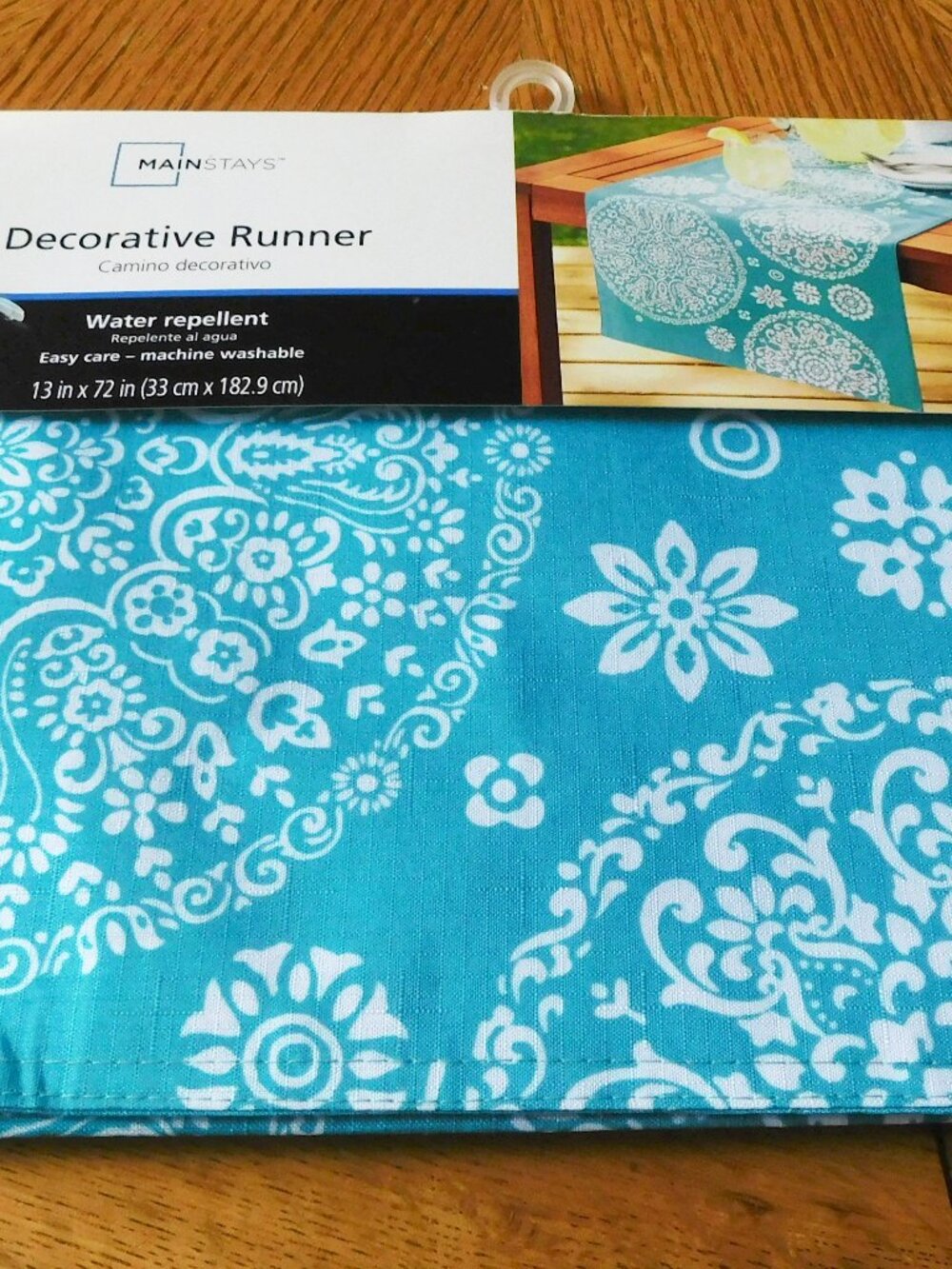 Mainstays Batik Look Aqua Table Runner